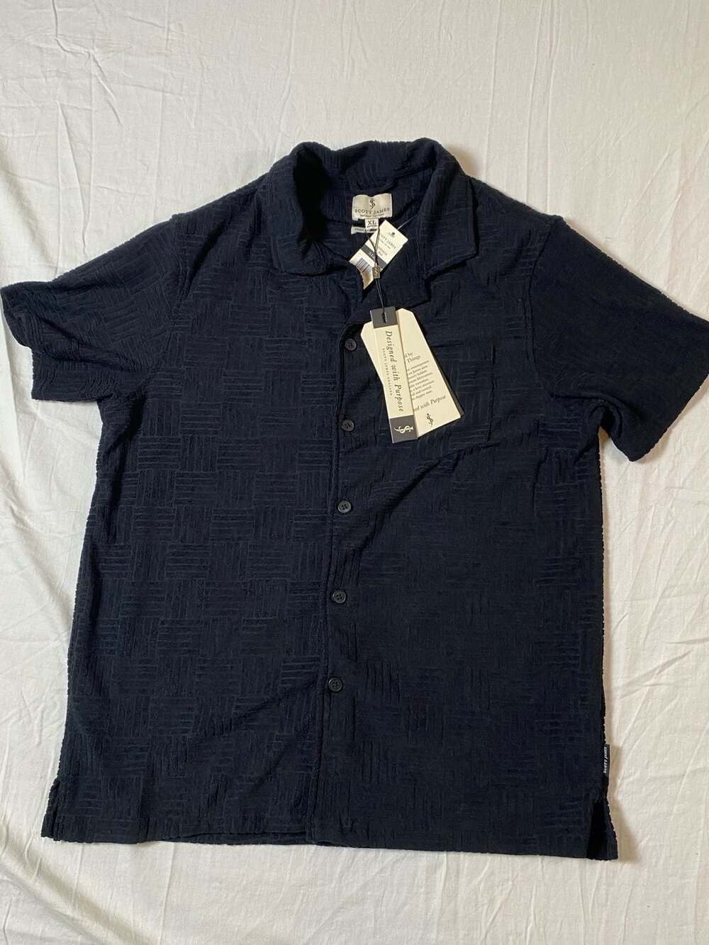 Scott James Men's Textured Short Sleeve Button Down Shirt in Black (1204)
